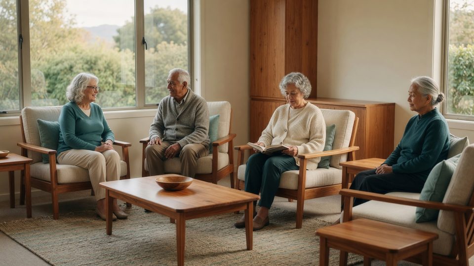 Editorial shared-house scene for Volunteering with care